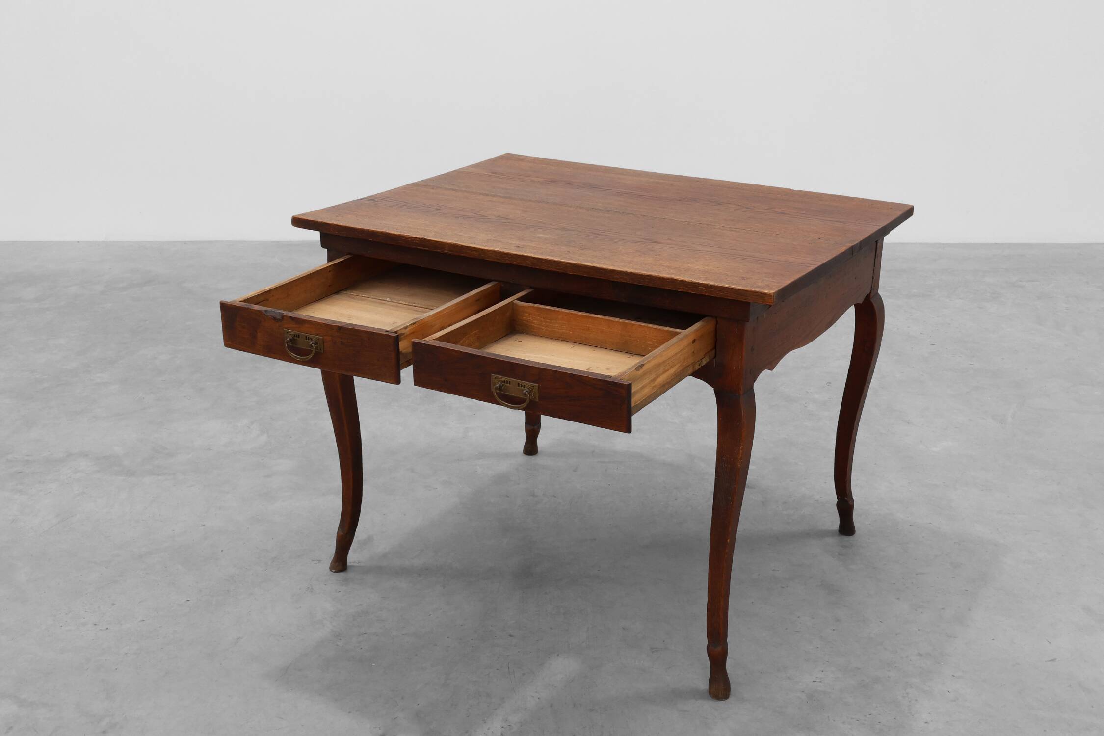 French Provincial Oak Table with Two Drawers, France, 19th Century