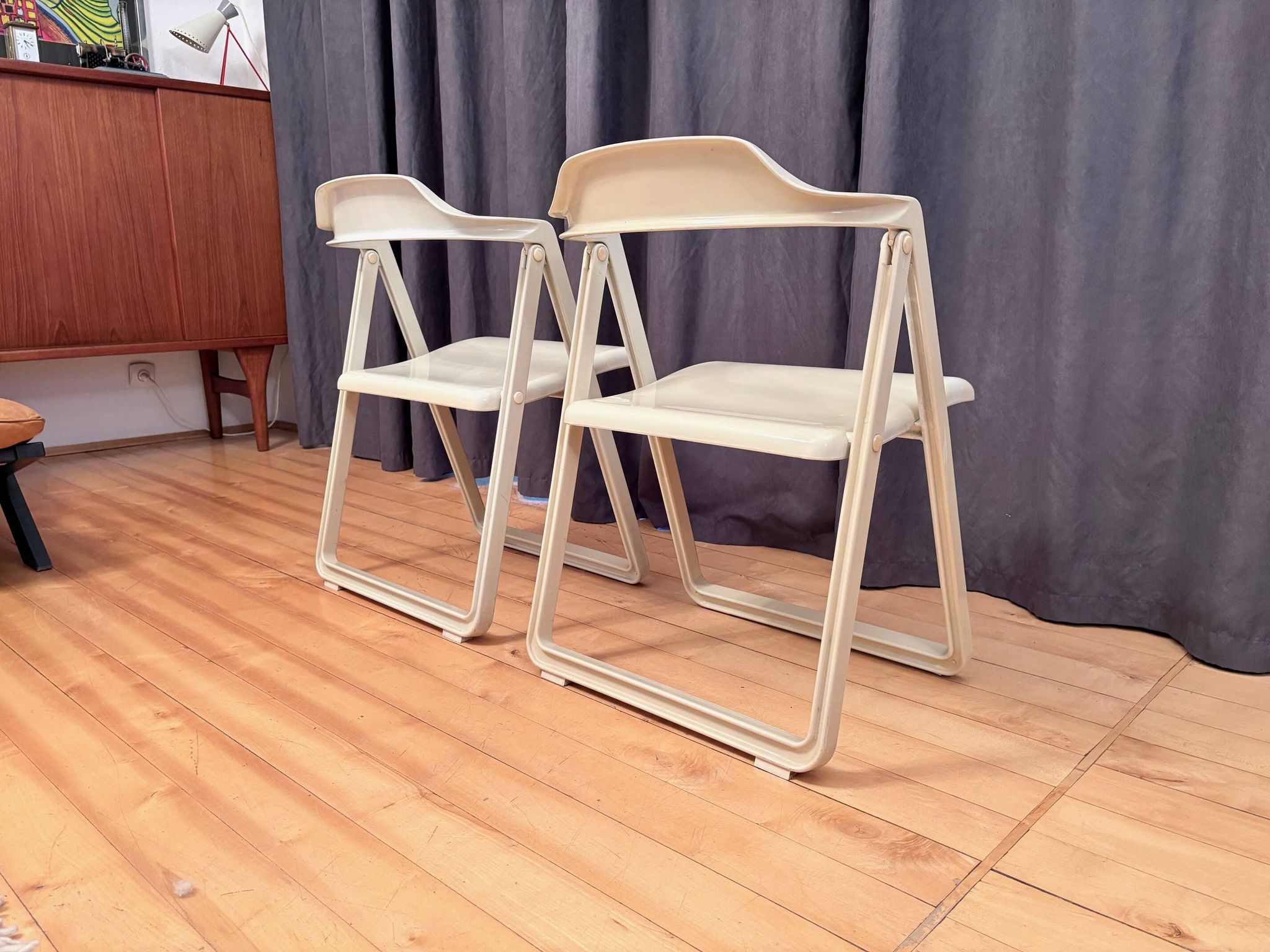 Pair of Borbona Folding Chairs by Carlo Hauner, Fiarm, Italy, 1970s
