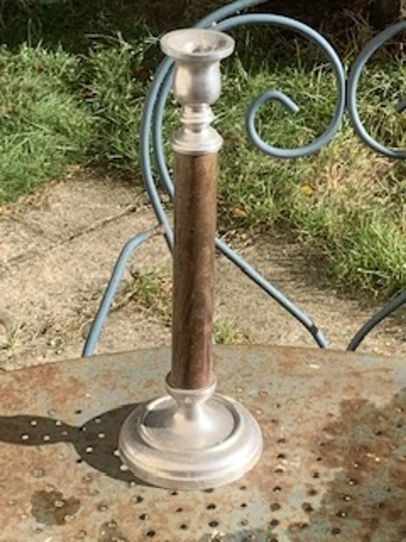 Metal and wood candlestick
