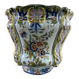Polychrome French earthenware planter – Floral and butterfly decoration