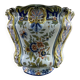 Cache-pot en faïence française polychrome – Décor floral et papillons