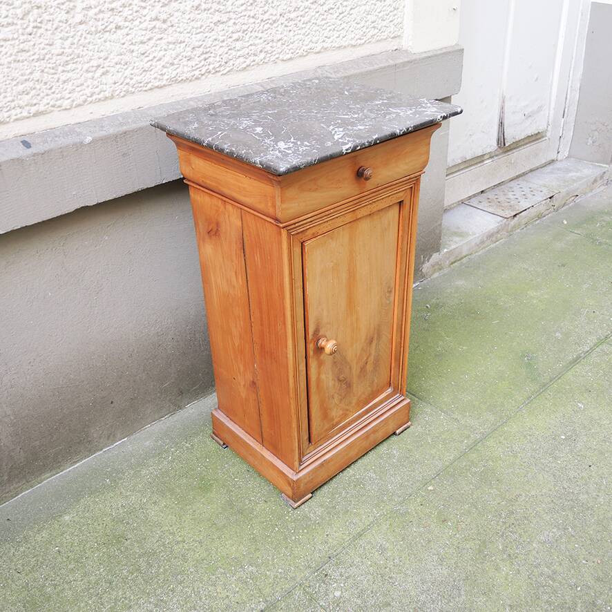 Antique Louis Philippe bedside table in wood and marble.