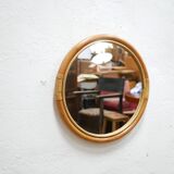 Vintage round mirror in bamboo and rattan 57cm x 57cm