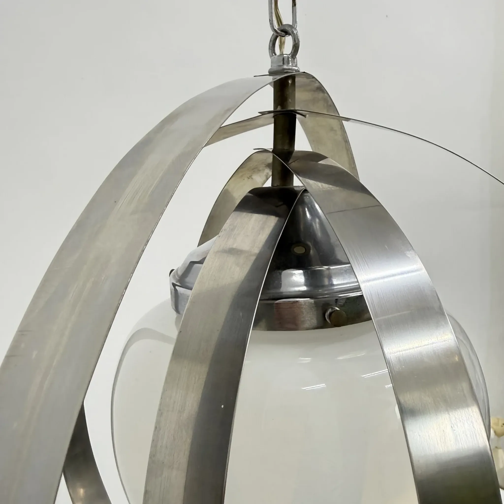 Mid-century glass sphere hanging pendant glass lamp design 1970’s space age Italy