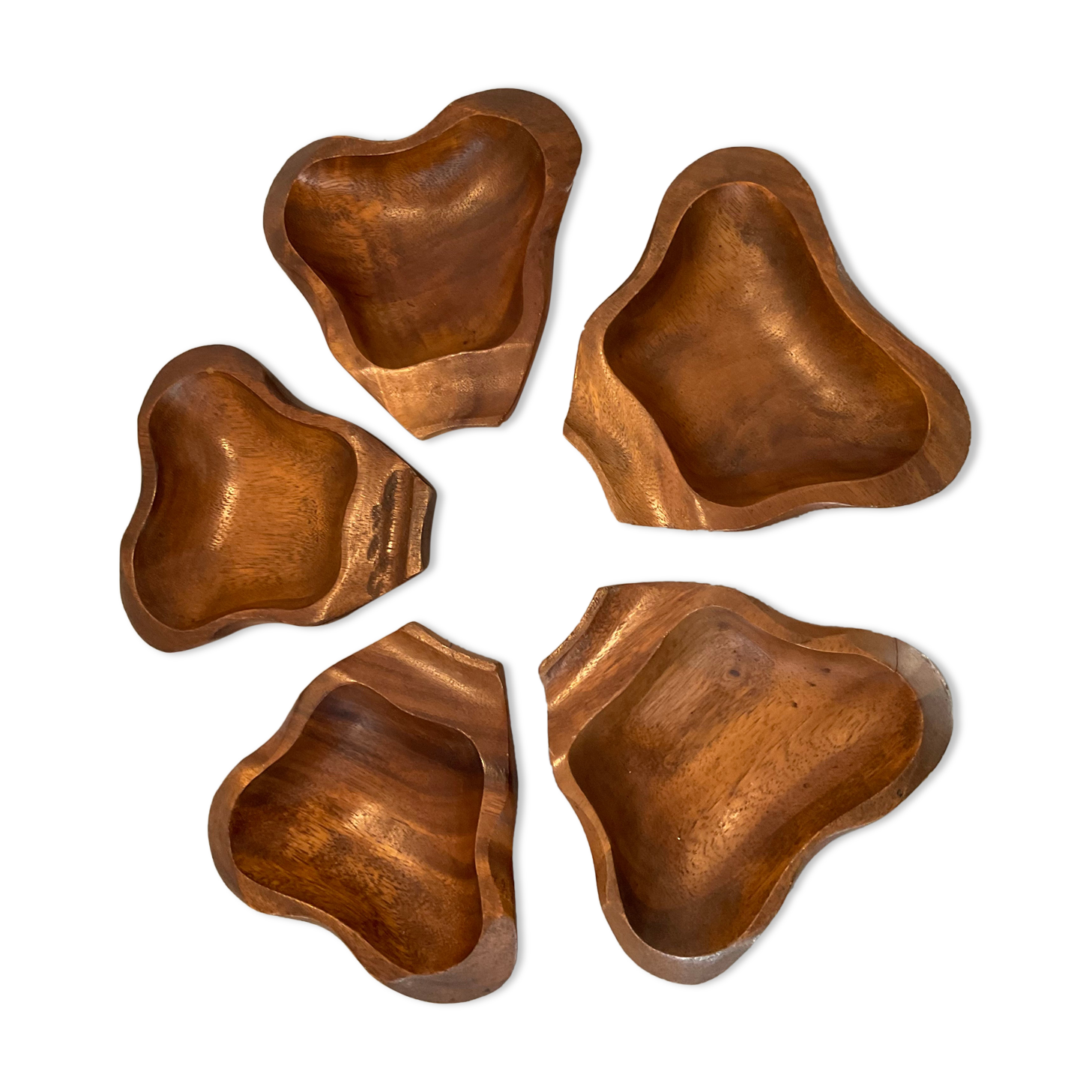 Series of 5 vintage wooden ramekins from the 70s