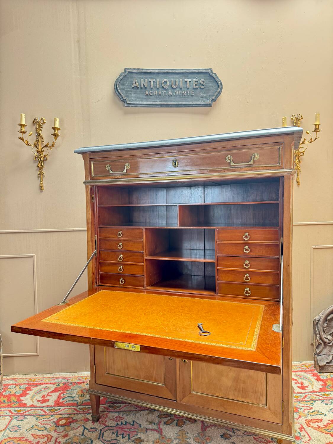 Lebrund Jean-Baptiste Louis XVI period mahogany secretary stamped