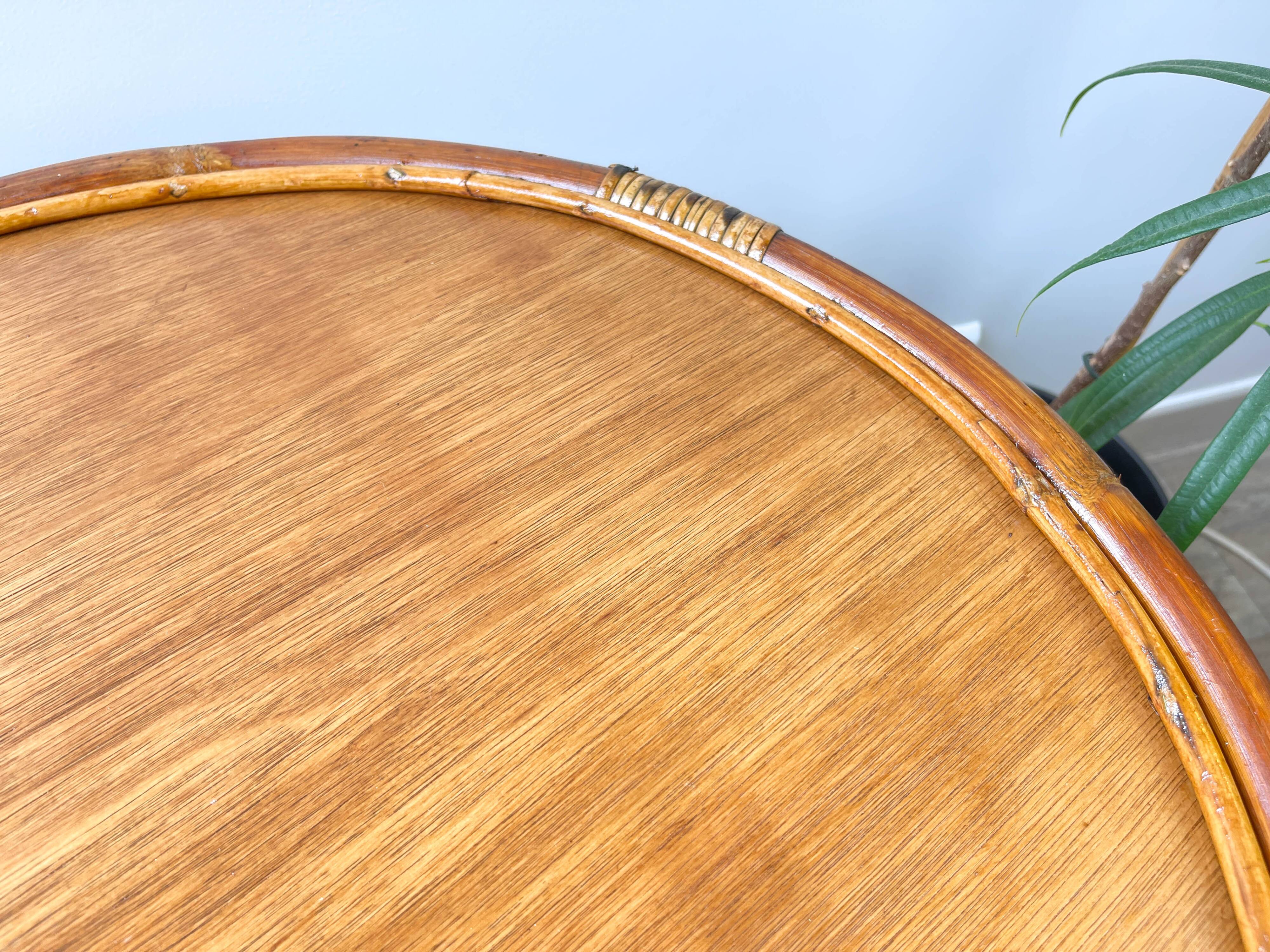 Vintage round rattan coffee table 1970