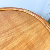 Vintage round rattan coffee table 1970