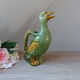 Pichet ou carafe zoomorphe canard en barbotine vert et jaune