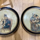 Paire de tableaux sur plats peints