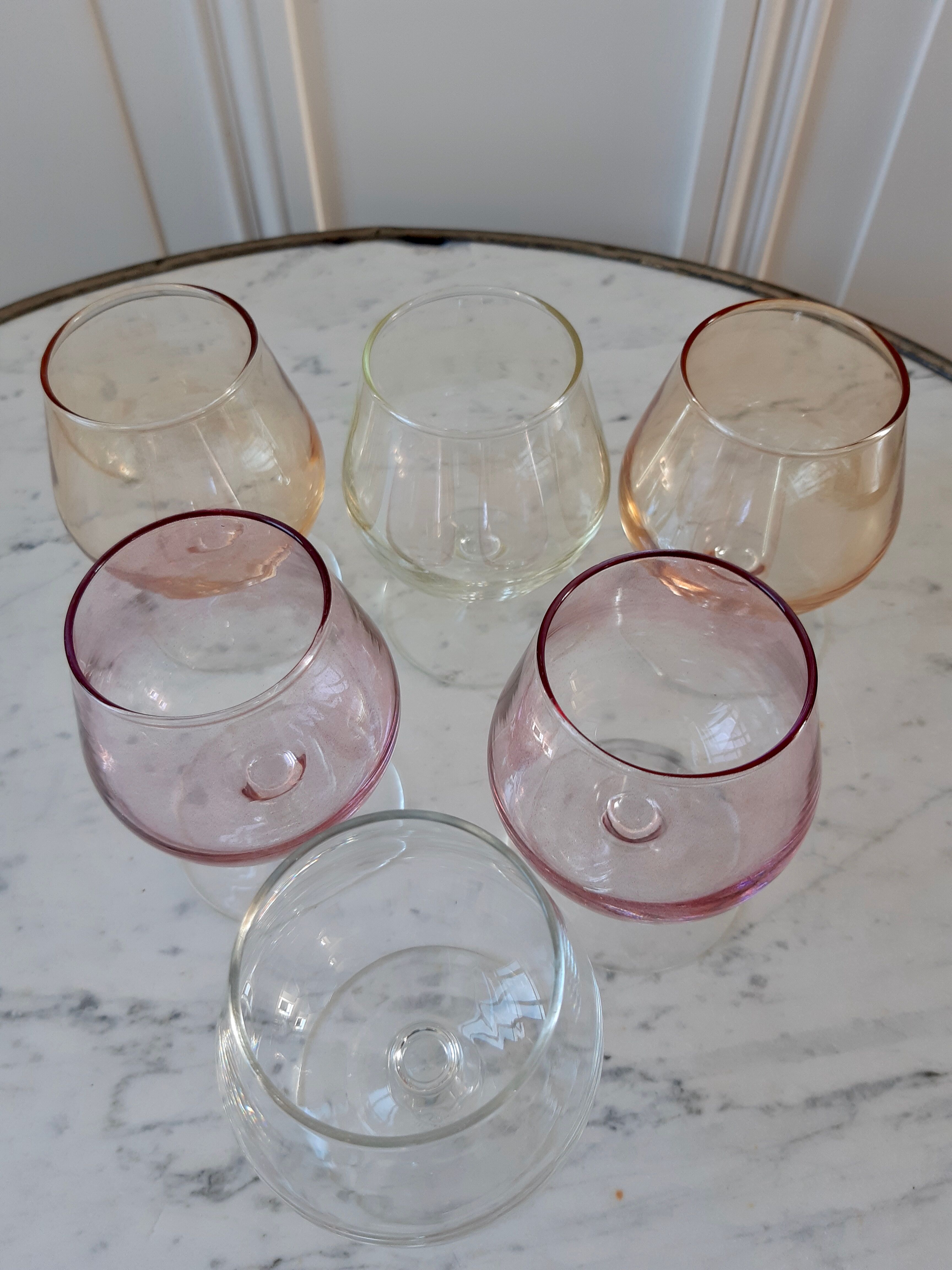 Lot of 6 small colored glasses 70s