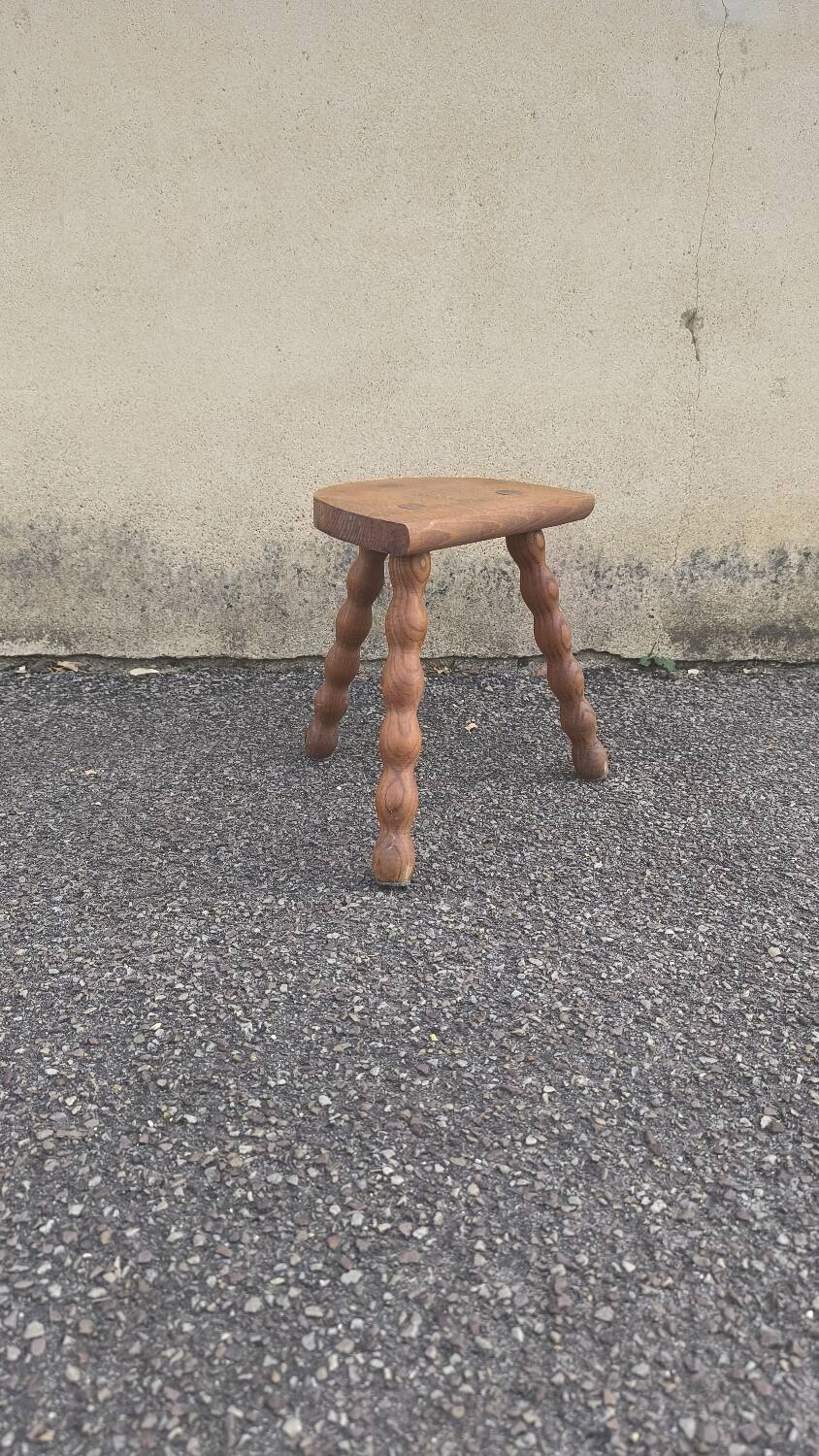 Turned wooden tripod stool