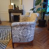 Lot of old 2-seater bench + upholstered armchair