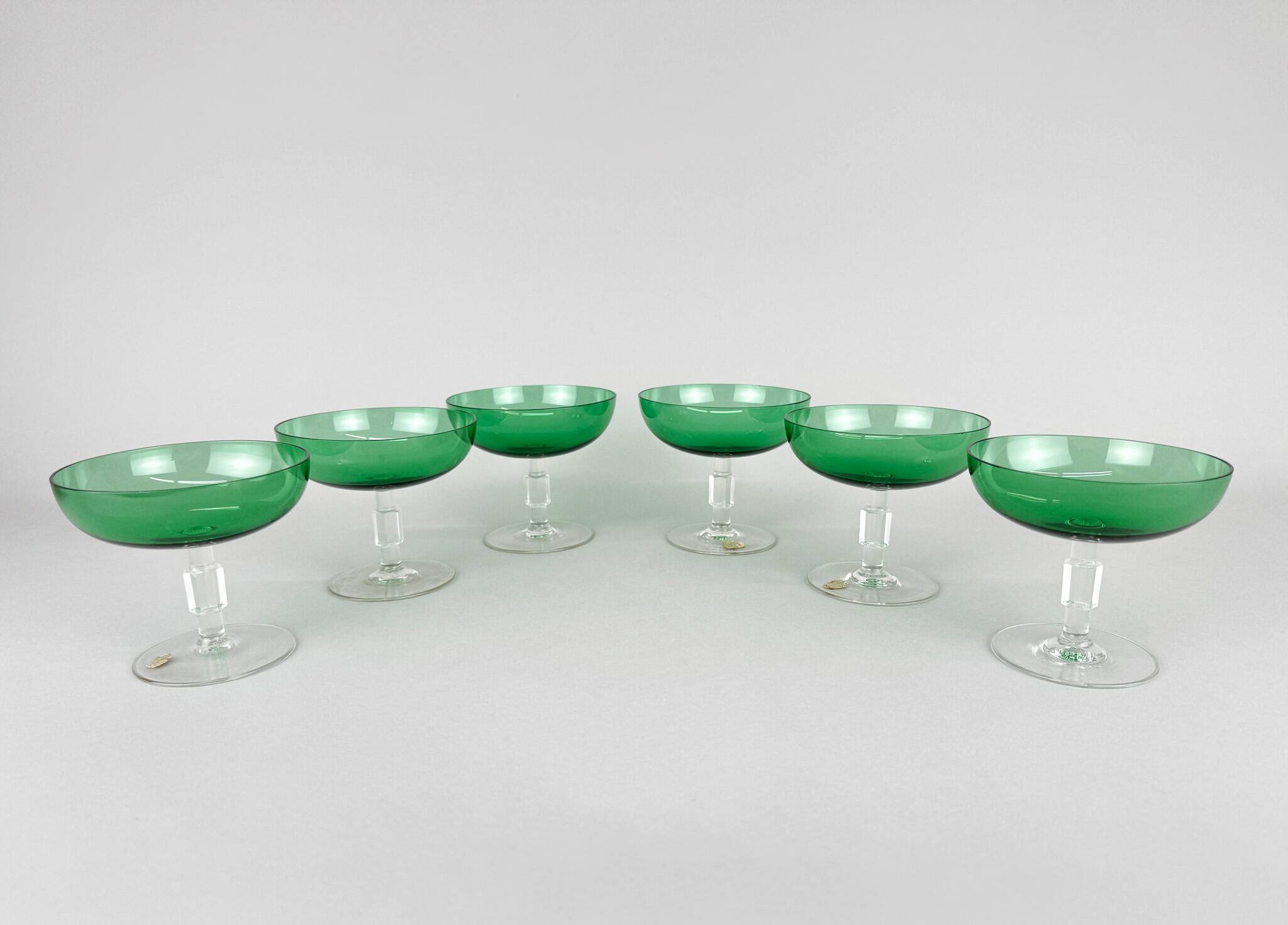 Set of Six Art Deco Stemmed Glasses, Czechoslovakia