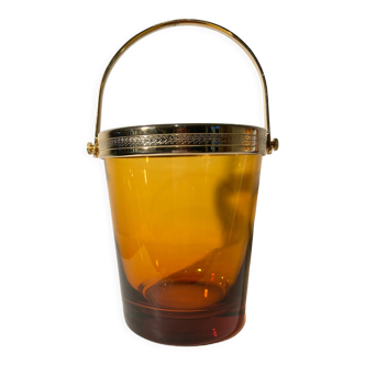 Brass ice bucket and blown glass