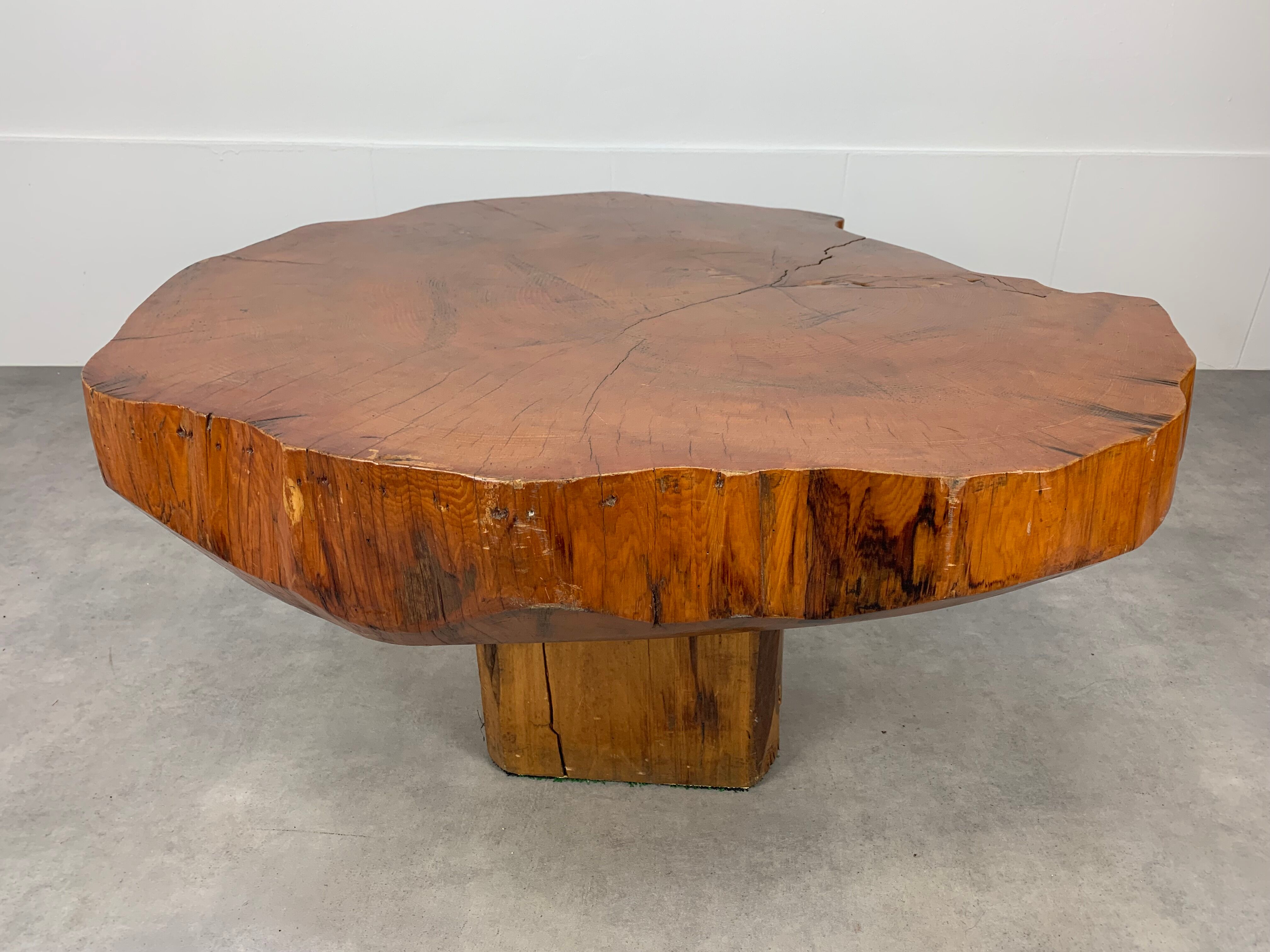 Brutalist tree trunk coffee table, solid wood