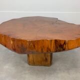 Brutalist tree trunk coffee table, solid wood