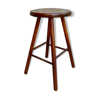 Tabouret haut en bois massif années 60