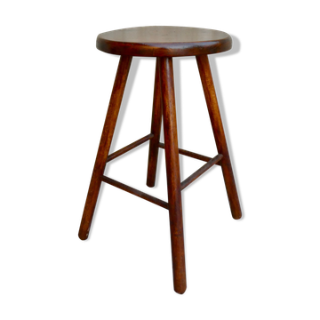 Tabouret haut en bois massif années 60