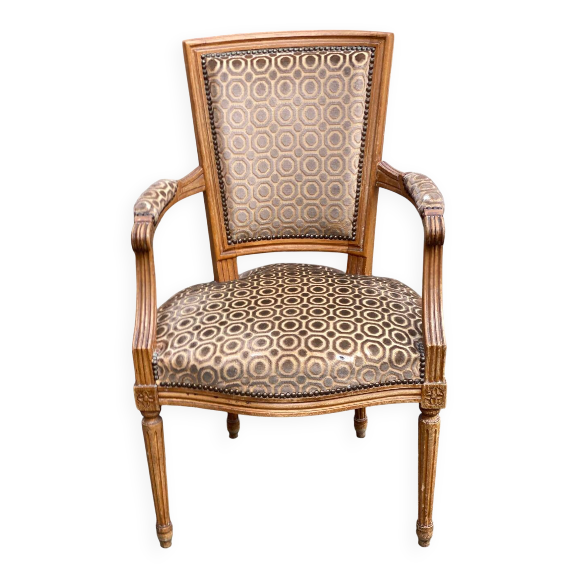 Solid wood and velvet armchair in Louis XVI style