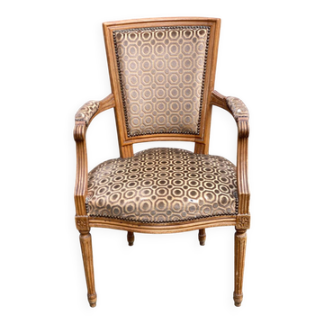 Solid wood and velvet armchair in Louis XVI style