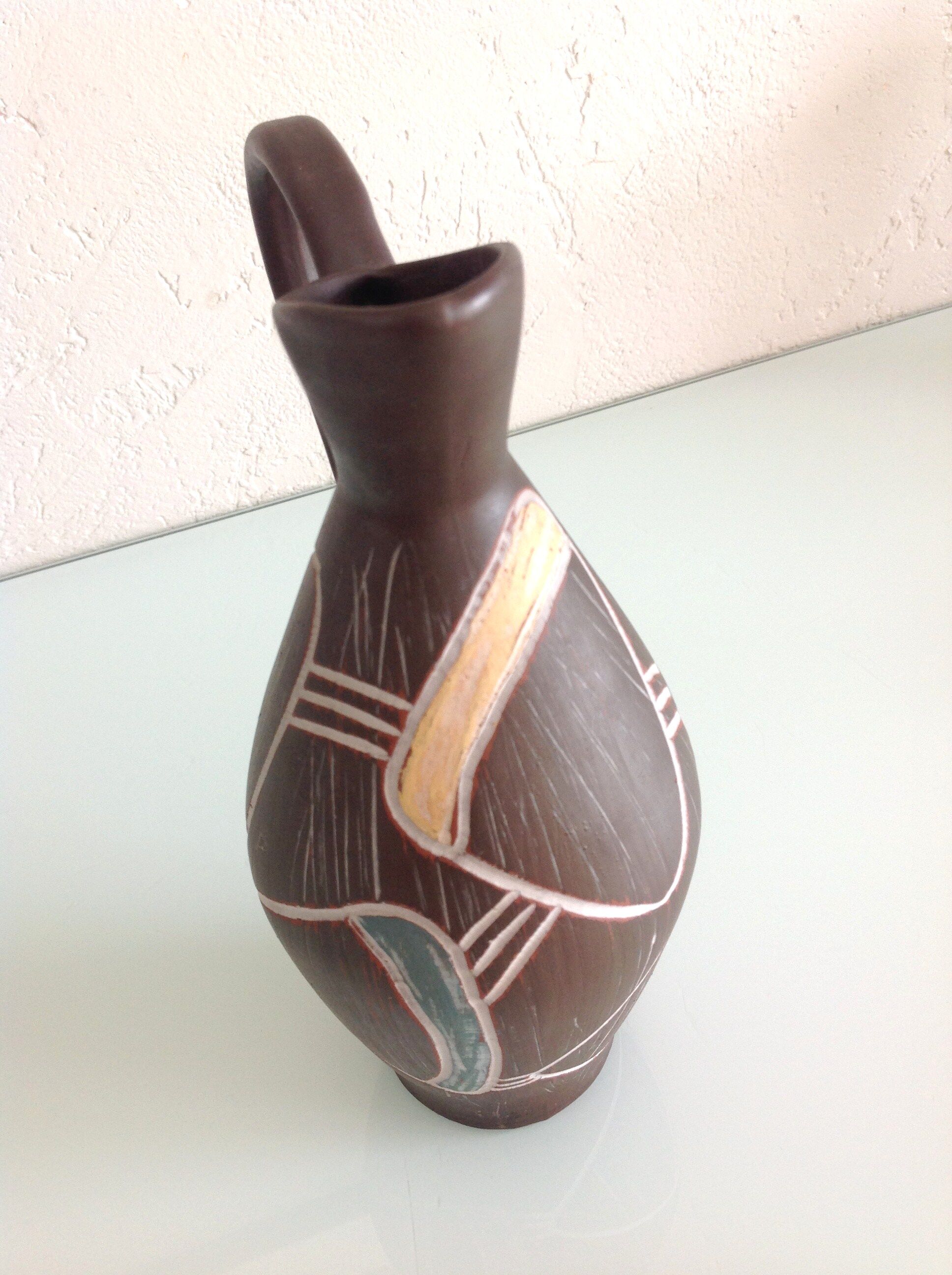 Polychrome ceramic soliflore vase by Sawa Foreign / vintage 60s-70s