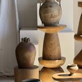 Stool, side table, cylindrical solid mango wood end table.