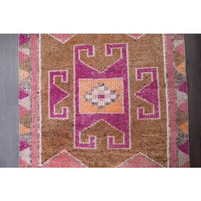 Vintage Turkish Hand-Knotted Wool Cotton Pink Runner 101x333