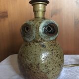 Pied de lampe hibou en grès pyrité signée Guy Baudat