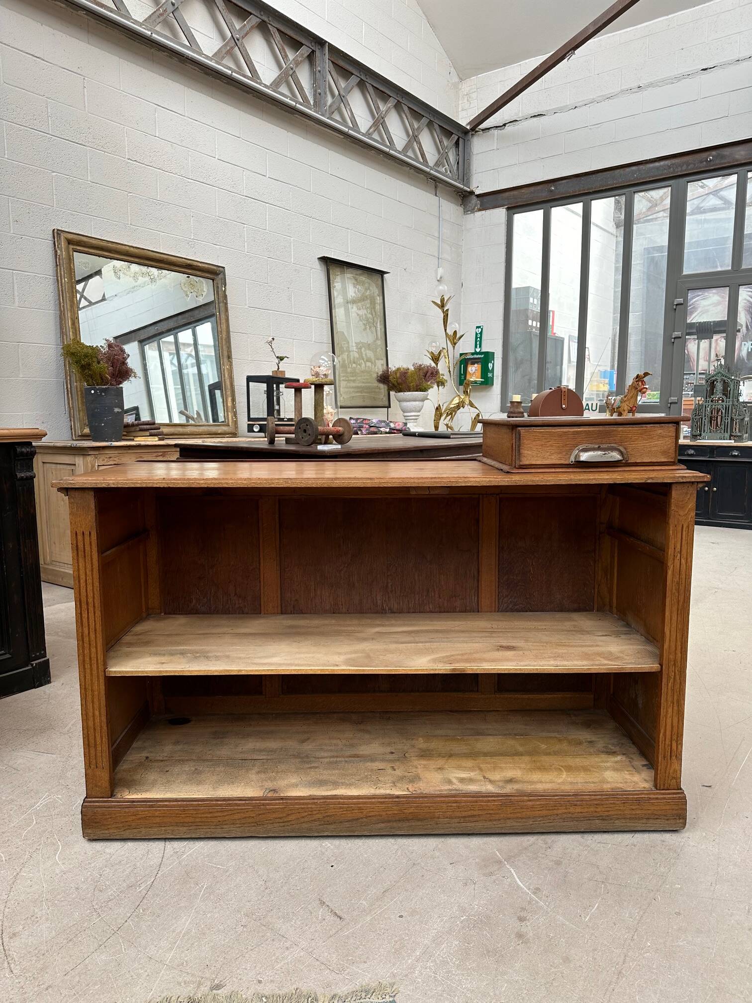 Oak cash register counter from the early 20th century