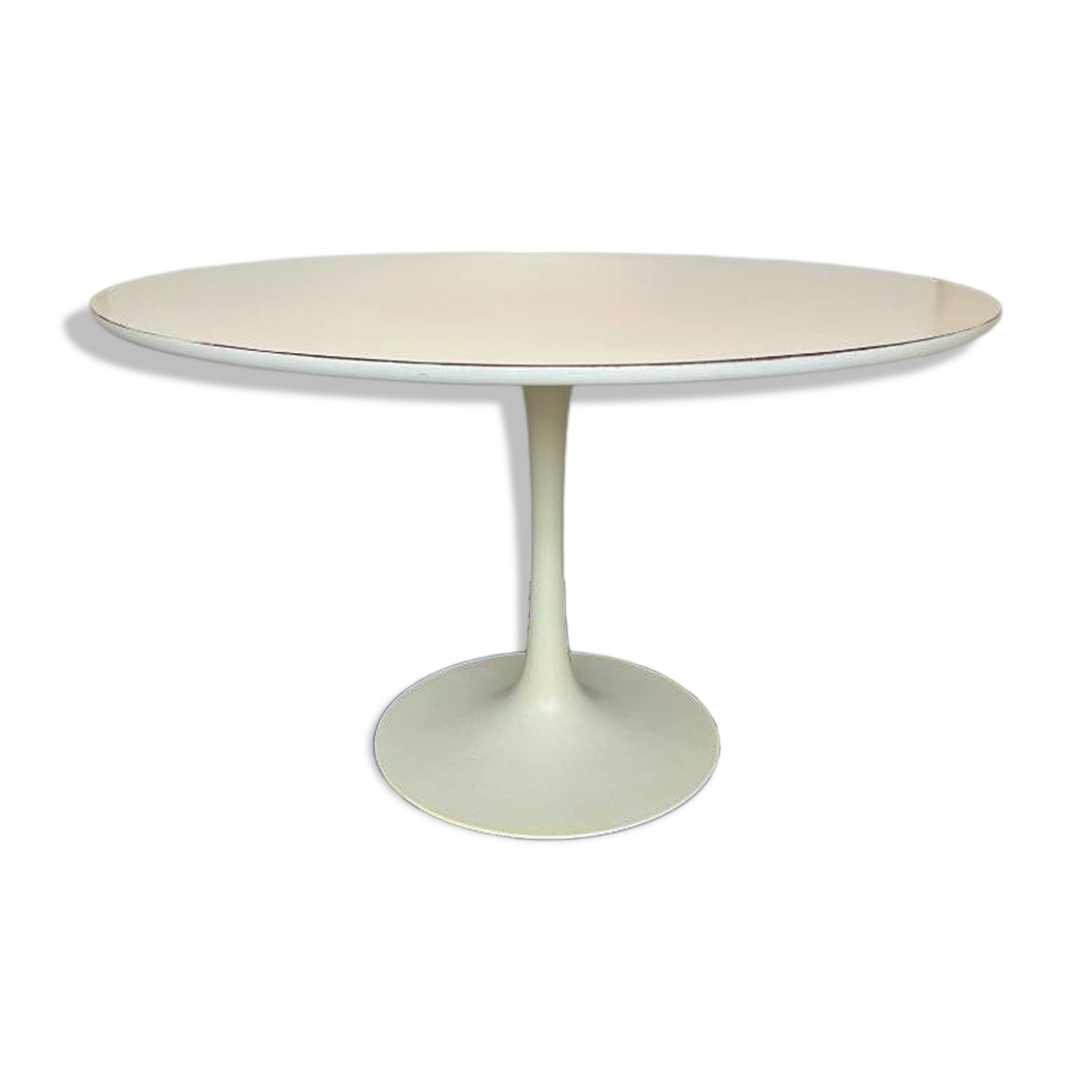 White dining table with tulip base by Maurice Burke
