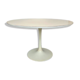 White dining table with tulip base by Maurice Burke