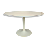 White dining table with tulip base by Maurice Burke