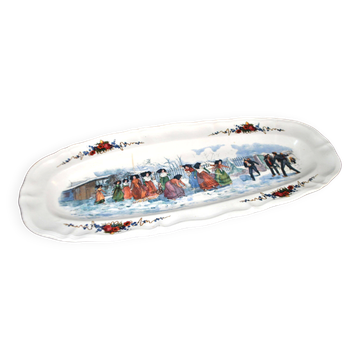 Sarreguemines large oval dish Obernai the snowball fight H. Loux