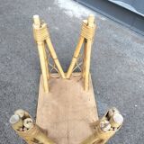 Table basse ancien d'appoint en rotin vintage