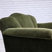 1950s, Danish armchair, green furniture velour, ash wood legs.