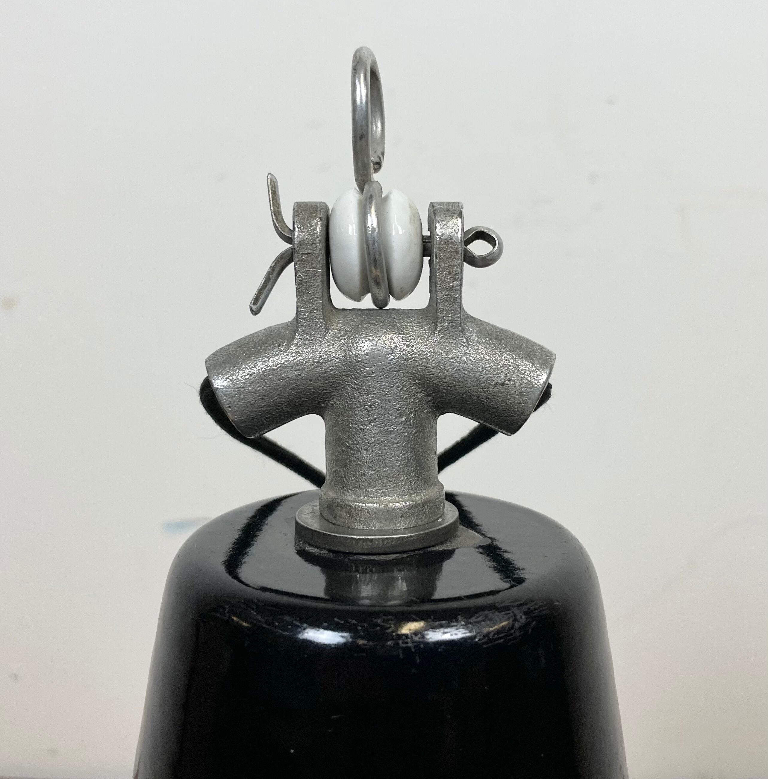 Black Enamel Industrial Factory Pendant Lamp, 1950s