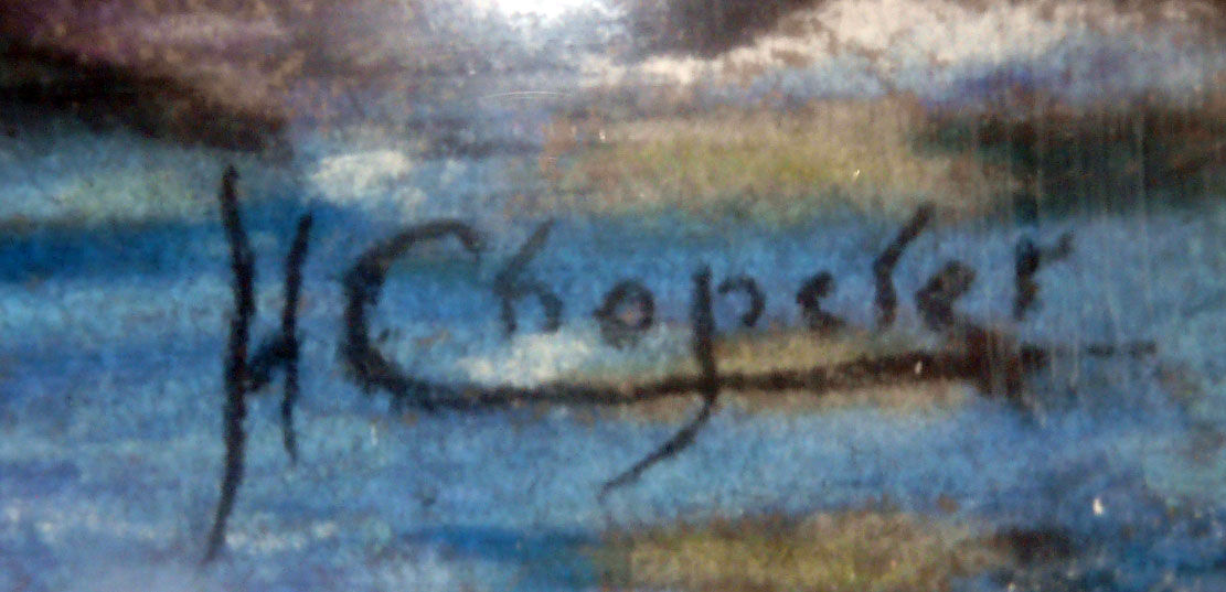Painting Marine XIX° signed H. Chopeler pastel Port boat masts + frame