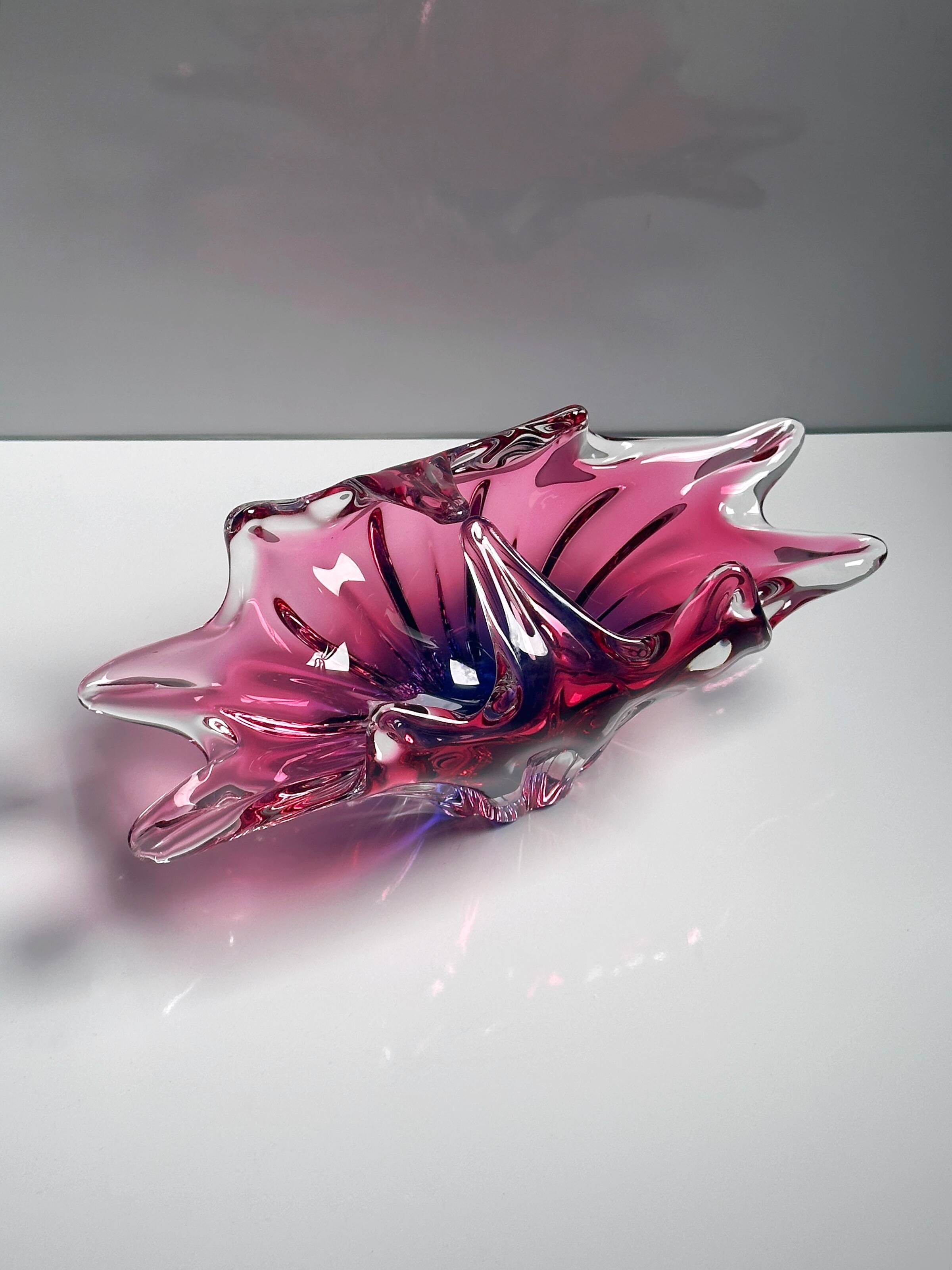 Bohemian Glass Basket Bowl 1960s