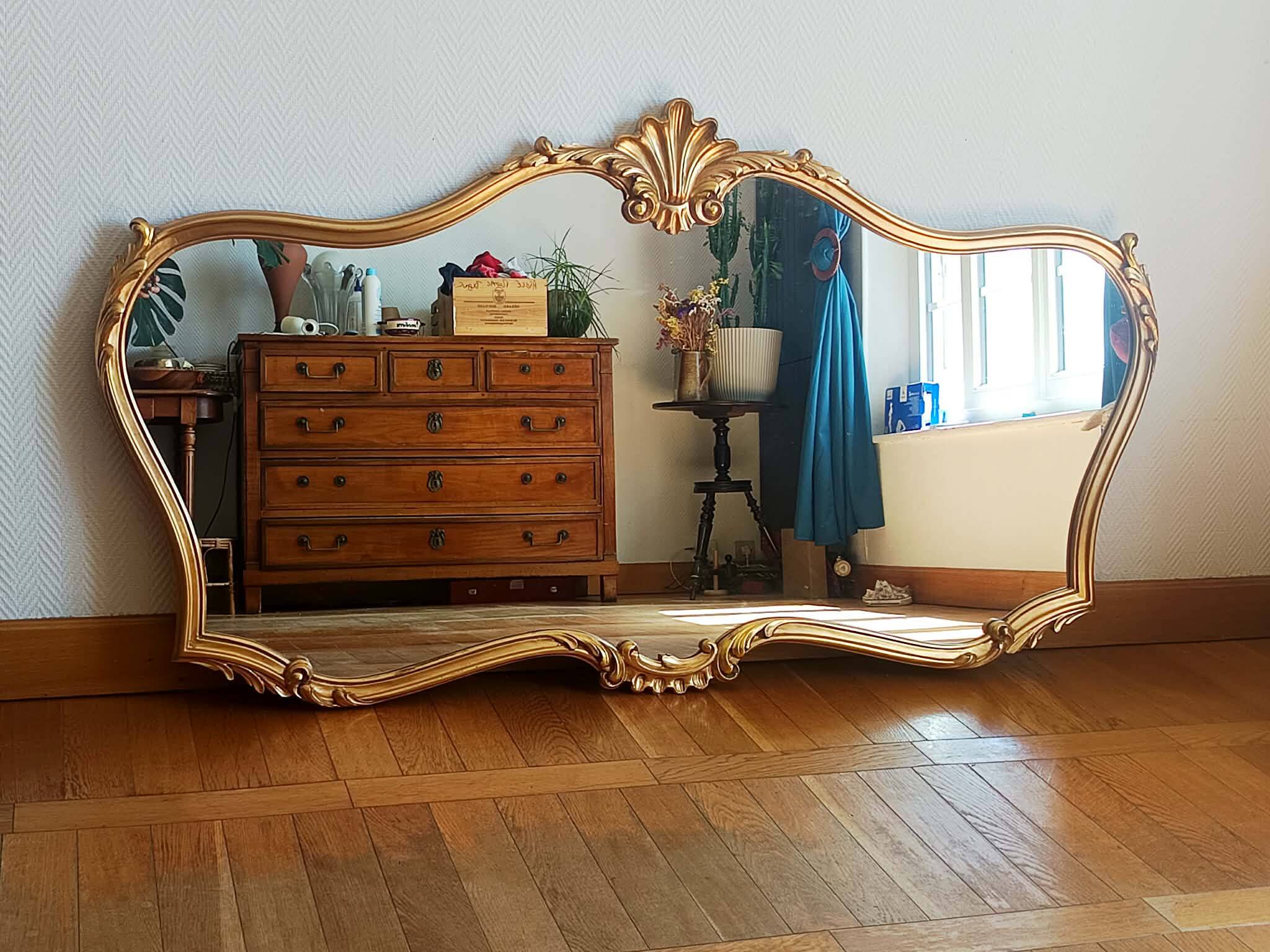 Grand miroir bois doré style Louis XV 166cm