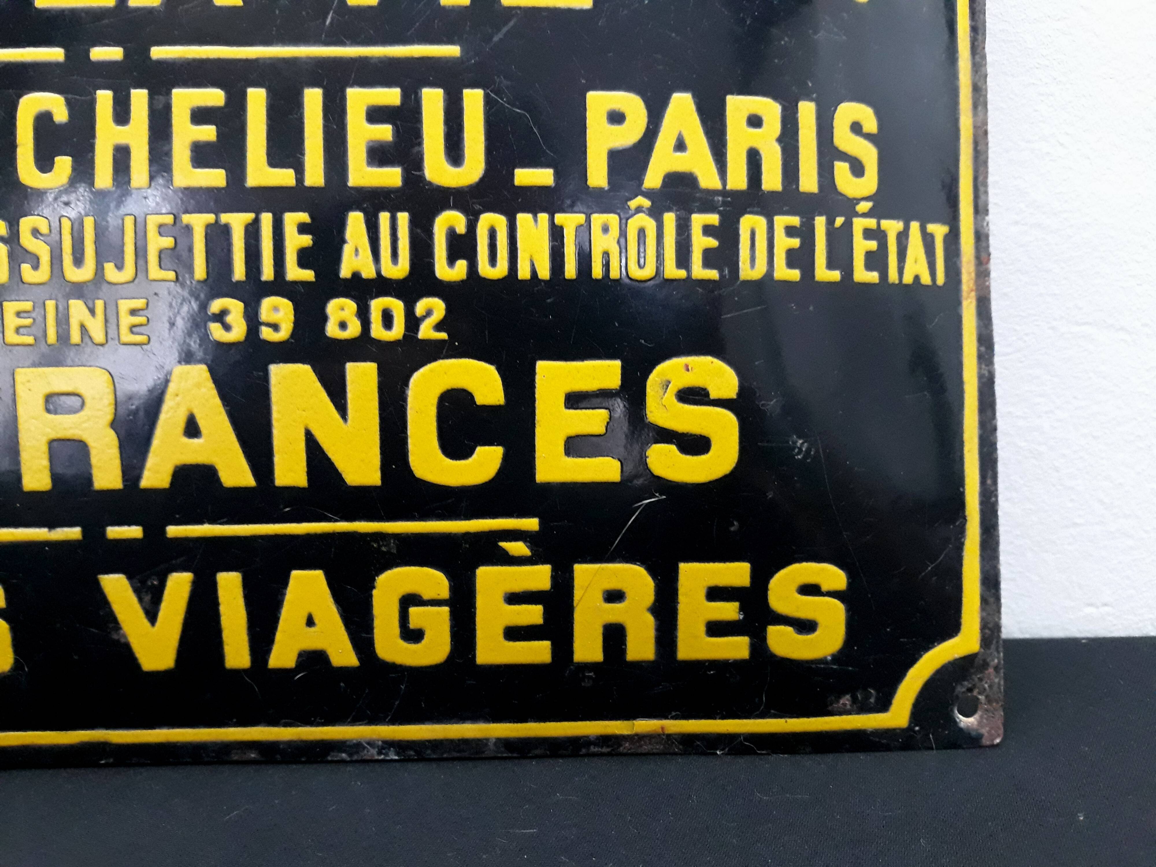 Plaque émaillée compagnie assurance vintage