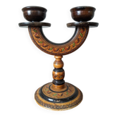 Carved turned wooden candle holder, handcrafted, country decoration
