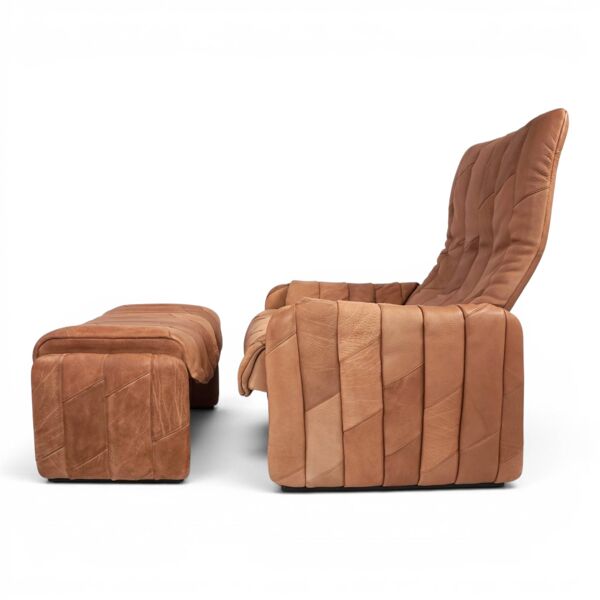 Fauteuil de salon en cuir Buffalo Patchwork De Sede Ds 50 avec repose-pieds, 1970