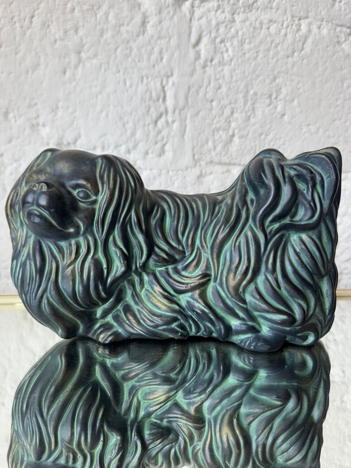 Pekingese dog, ceramic with bronze patina, 1960s