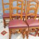 Set 6 chairs style Louis XIII VINTAGE 1980 Oak and Burgundy red leather