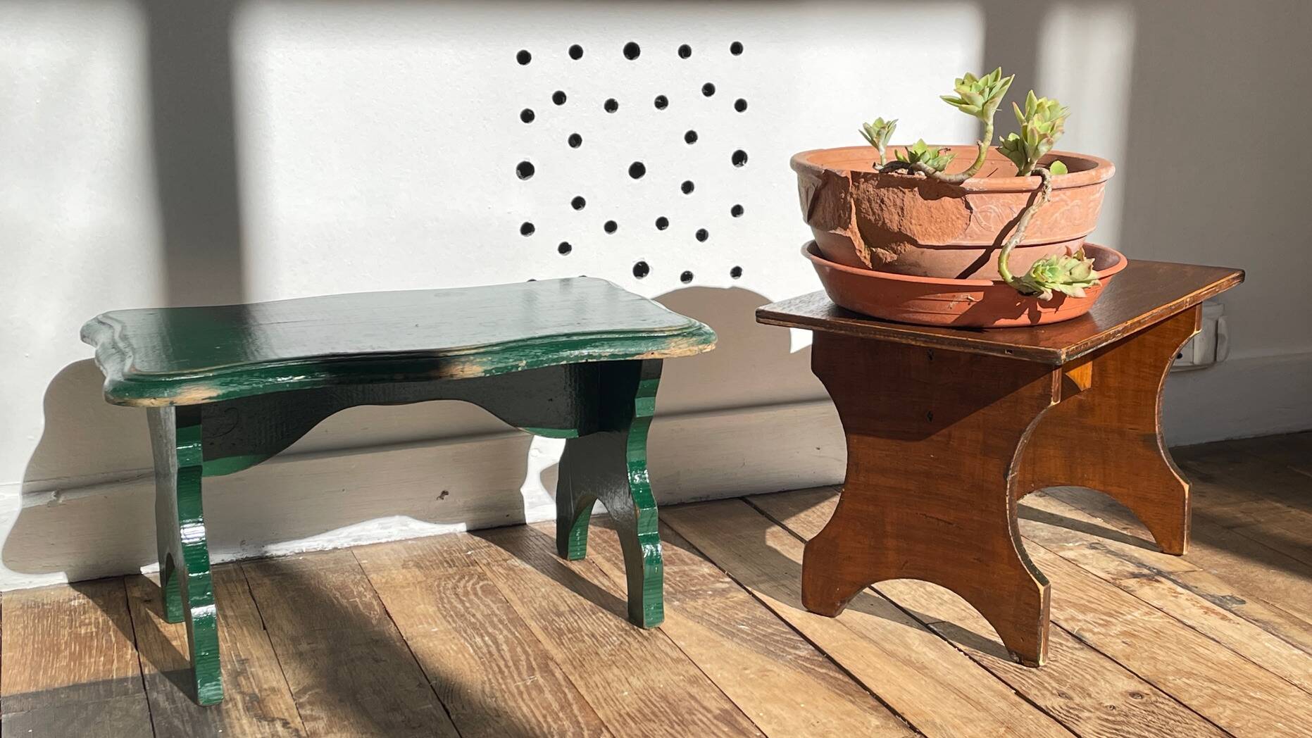2 vintage wooden bar stools