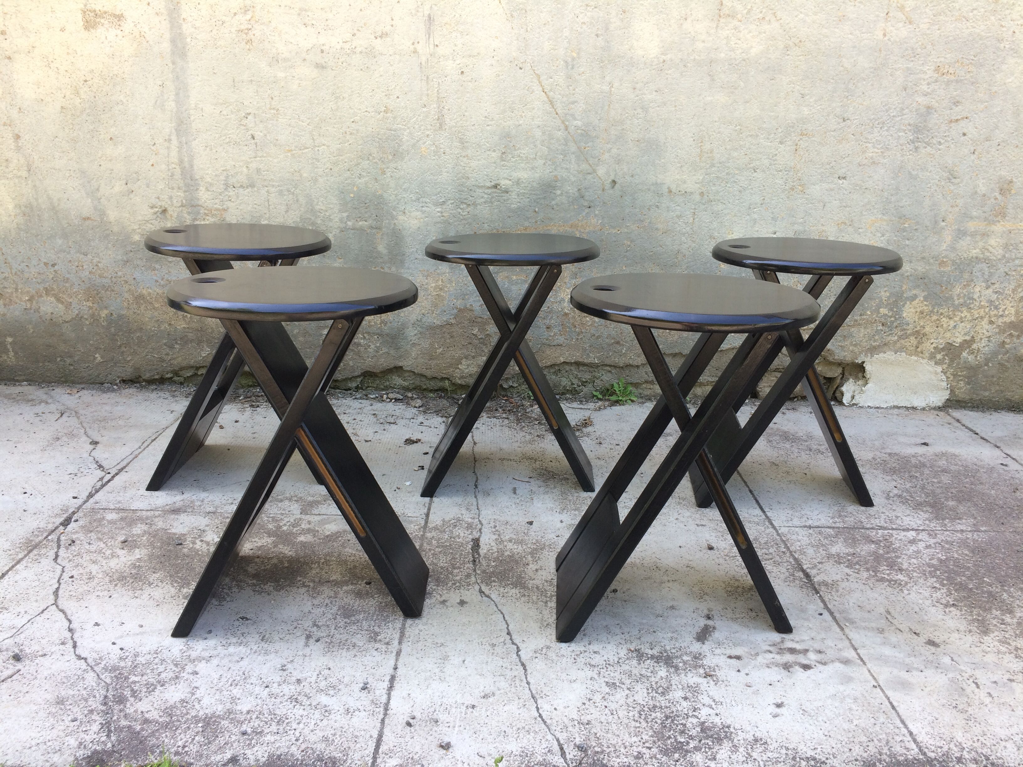 Set of 5 folding Suzy stools by Adrian Reed, black