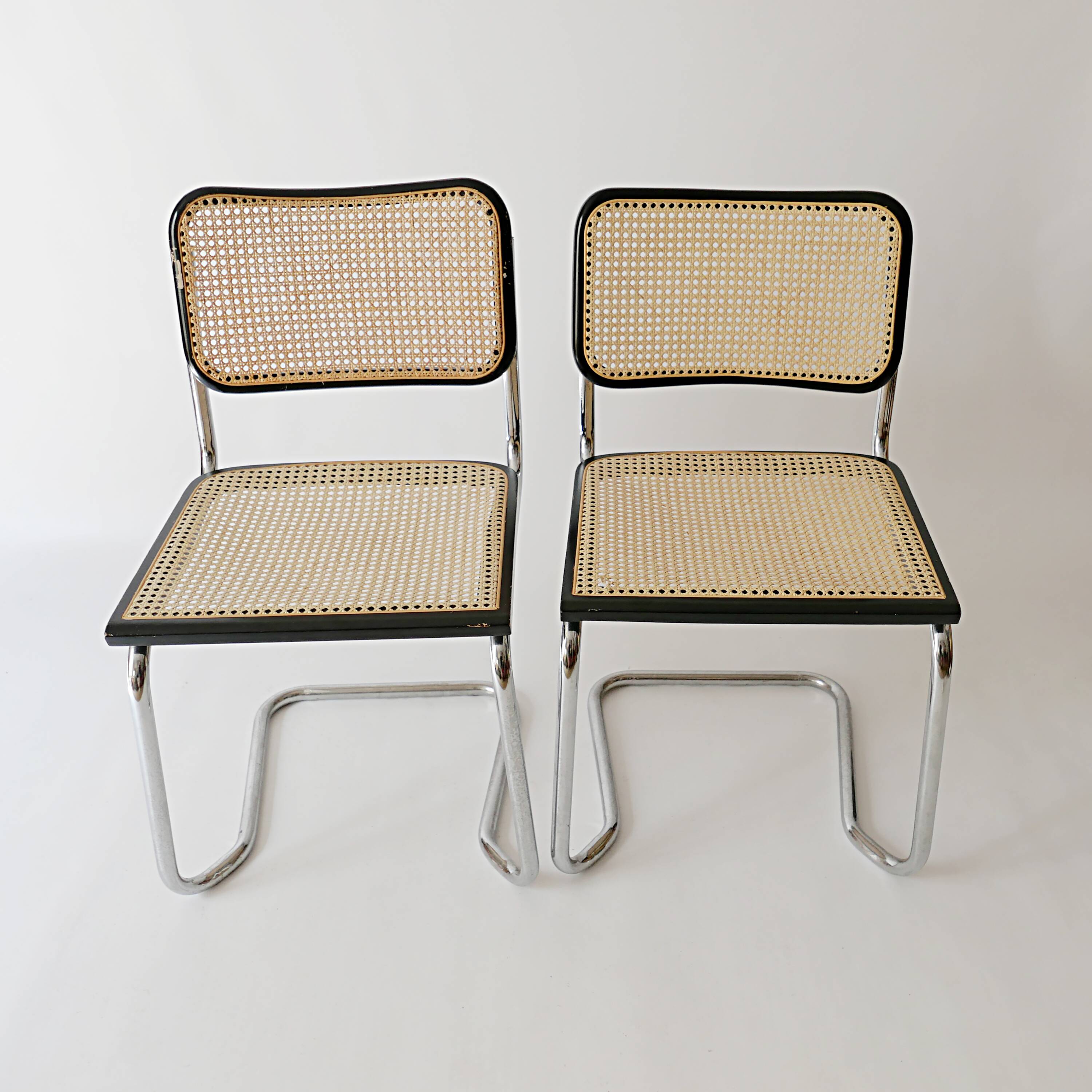 pair of Cesca chairs by Marcel Breuer 1960s 1970s in vintage cane