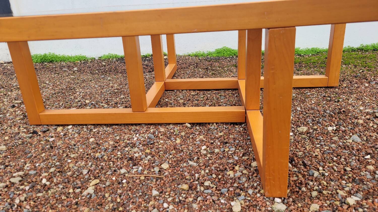 Modernist vintage square coffee table, in wood and old glass