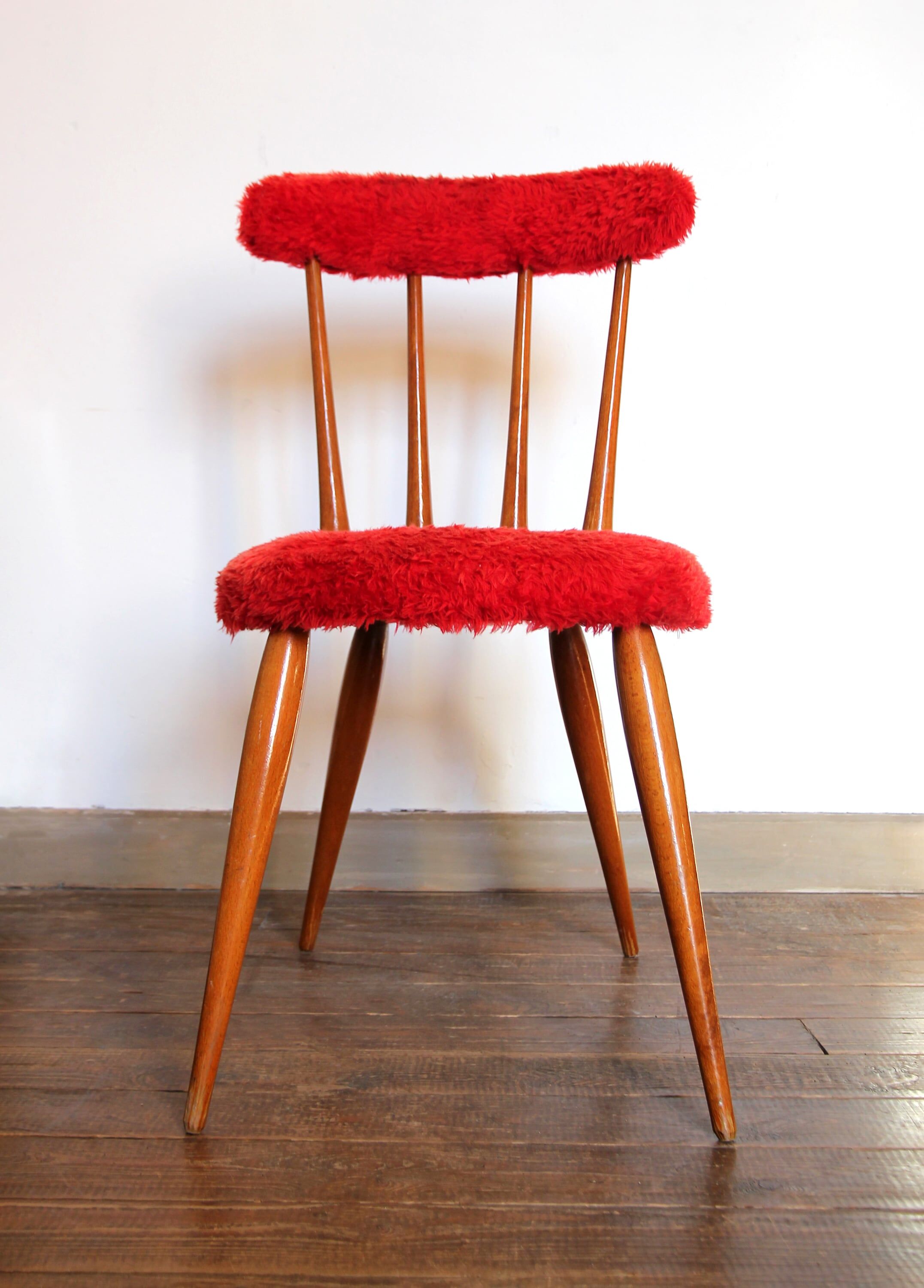 Vintage red furry chair